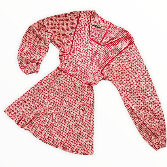 Sundays Child Vintage 70's Red & White Spotted Long Sleeve A-Line Mini Dress - Picture 2 of 16